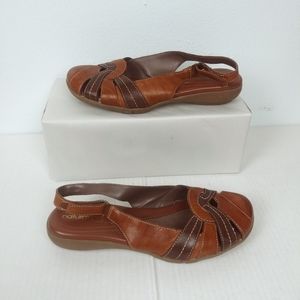 Natural Soul 7.5M Brown Tan Slingback Sandals Closed-Toe Hook & Loop